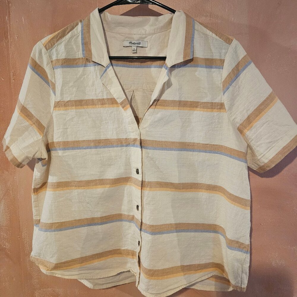 Madewell collared crop top striped shirt large